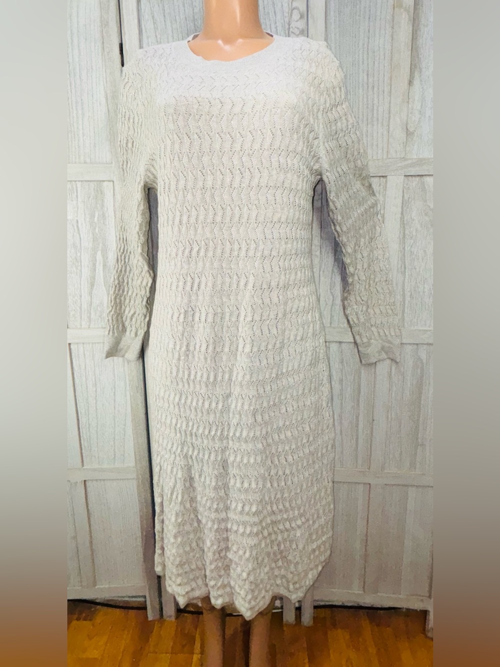 GAP Ivory Cable-Knit Long Sleeve Midi Dress